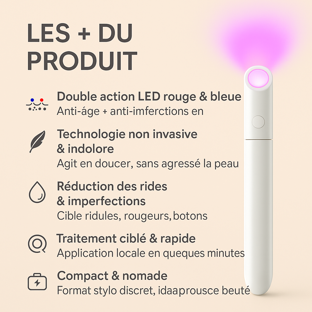 Stylo de luminothérapie rouge et bleu - Boutique Ecom